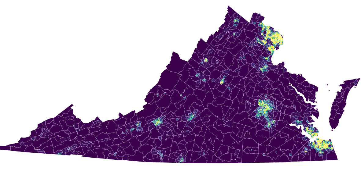 population density in virginia data visualization