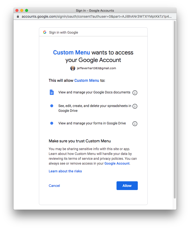 an image of the approval screen for a Google OAuth flow