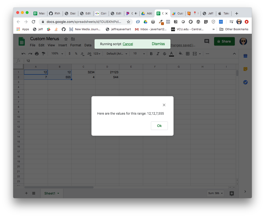 an image of our custom menu creating an alert with range values