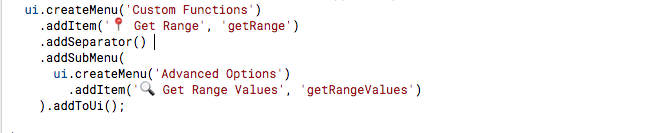 an image of a function that includes emoji in string parameters, it is the same code as contained in the written onOpen example above