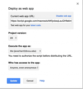 publish version of web app google apps script