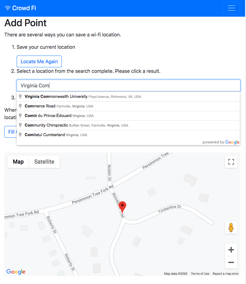 a screenshot of an application using Google Maps