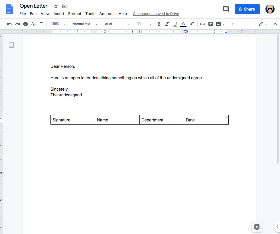 an image of a blank open letter ready for signatures