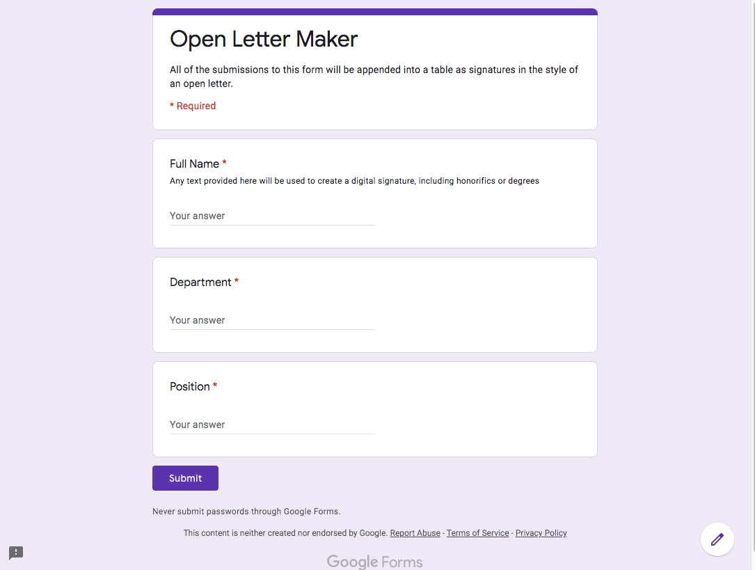 open letter maker with google forms