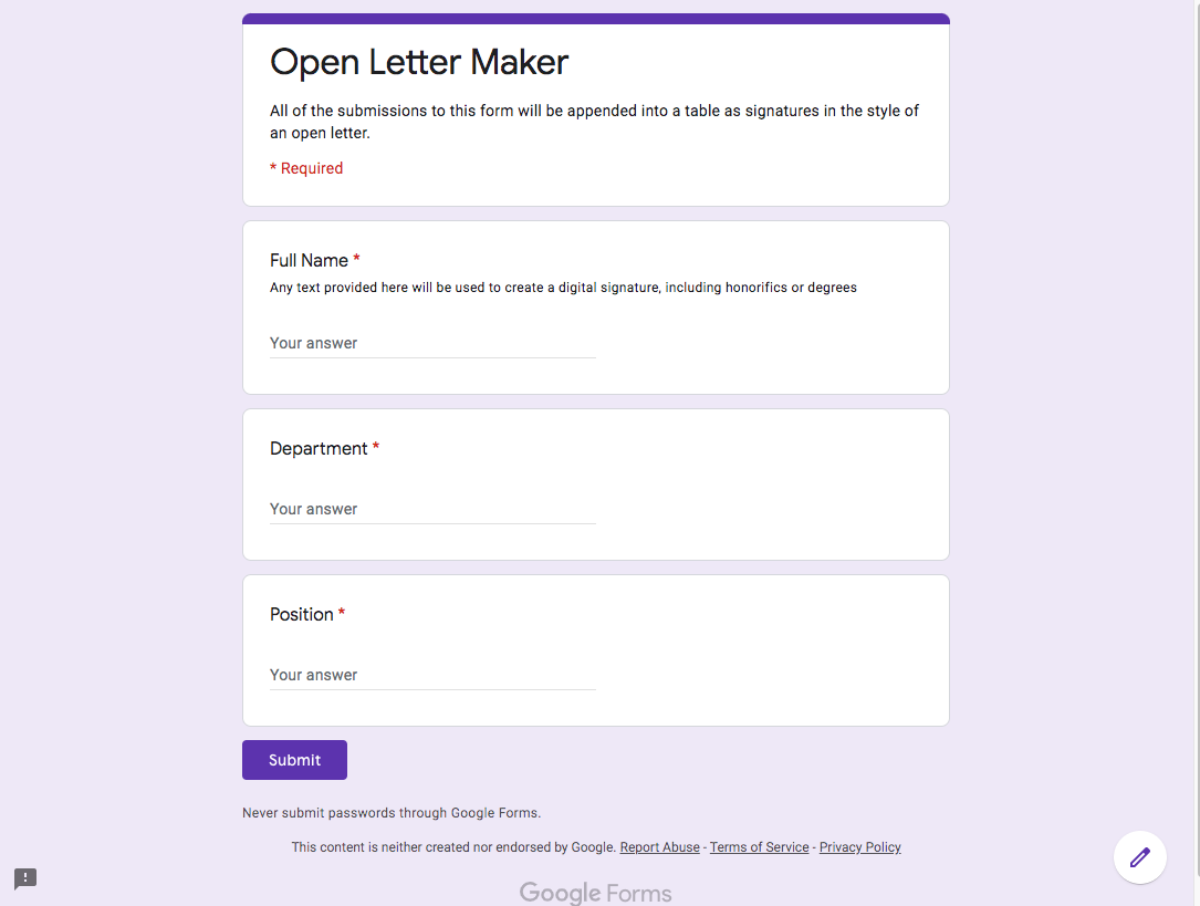 Open Letter Maker with Google Forms, Docs, and Apps Script - Jeff